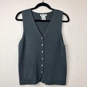 Jones & Co Wool Blend Button Up Vest Sz Small Knit Grey Minimalist Academia Mod